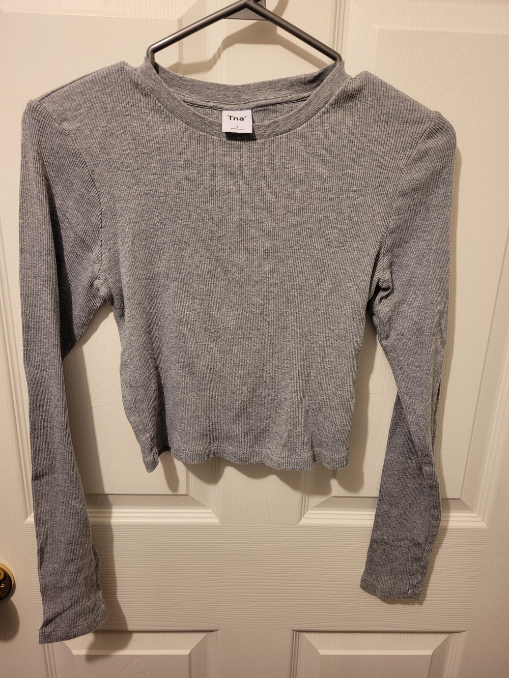 TNA Ribbed Long Sleeve Crew Top - Heather Gray